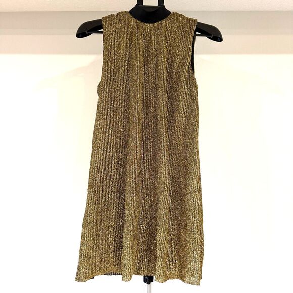 Zara Dress Gold Lurex Mock Neck Sleeveless A Line Shimmery Shift Size Small - Picture 4 of 9